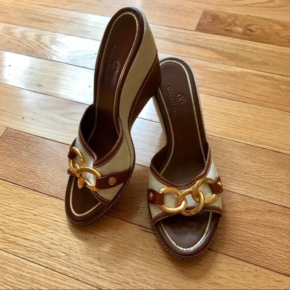Cole Haan Shoes - Cole Haan Gold Chain White And Brown Wedges